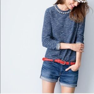 J. Crew Marled Jeweled Neck Sweatshirt